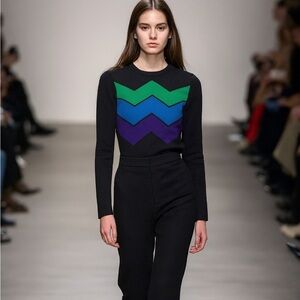 Vintage VTG 70’s  Wool Black with Zig Zag pattern Very Missoni